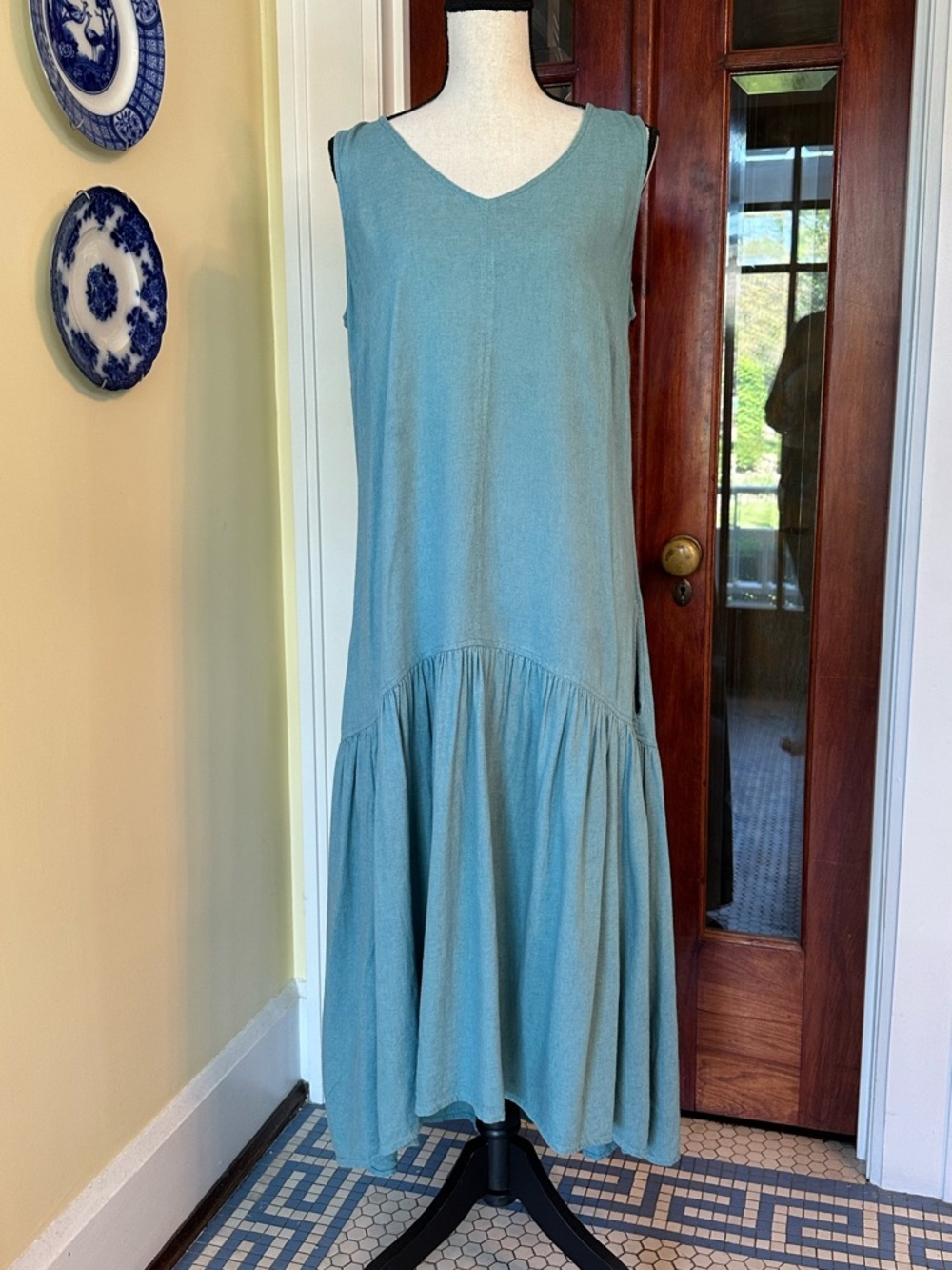 Coldwater Creek | Vtg 90s Sleeveless Drop Waist Linen Blend Maxi Dress, Size S